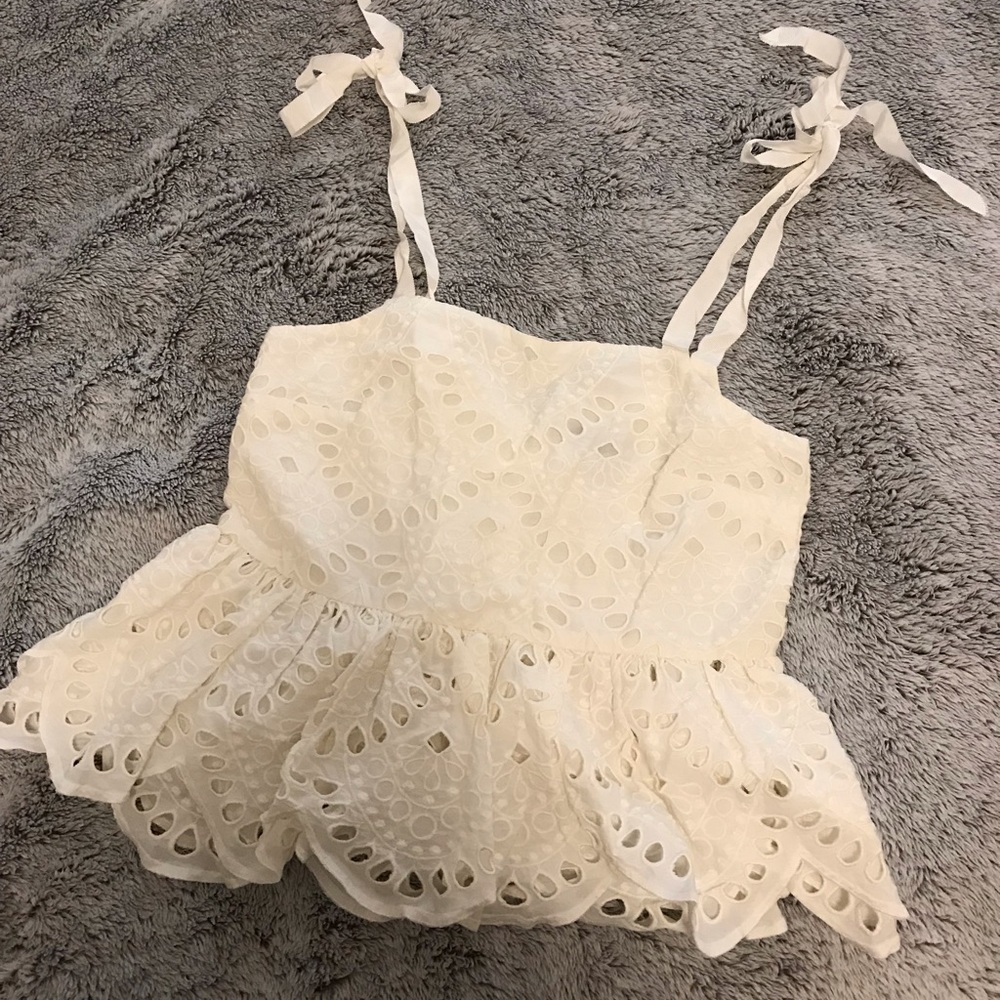 J. Crew Ivory Eyelet Top with Ribbon Ties